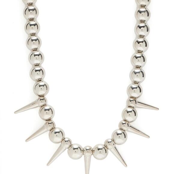 Silver Beaded Spiked Necklace Punk Gothic Retro - Picture 3 of 3